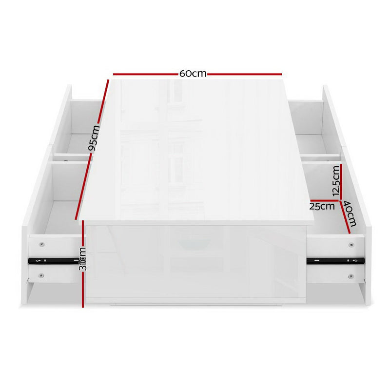 Artiss Modern Coffee Table 4 Storage Drawers High Gloss Living Room Furniture White - Coll Online