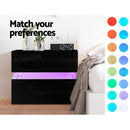 Artiss Bedside Table 2 Drawers RGB LED Side Nightstand High Gloss Cabinet Black - Coll Online