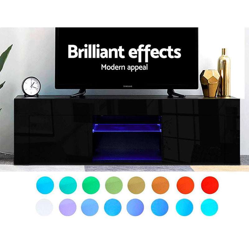 Artiss 130cm RGB LED TV Stand Cabinet Entertainment Unit Gloss Furniture Black