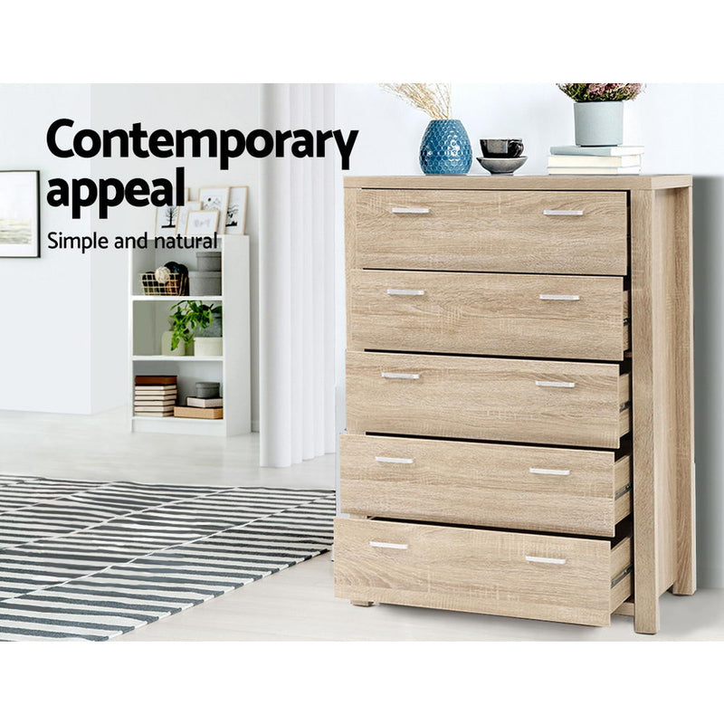 Artiss 5 Chest of Drawers Tallboy Dresser Table Bedroom Storage Cabinet - Coll Online
