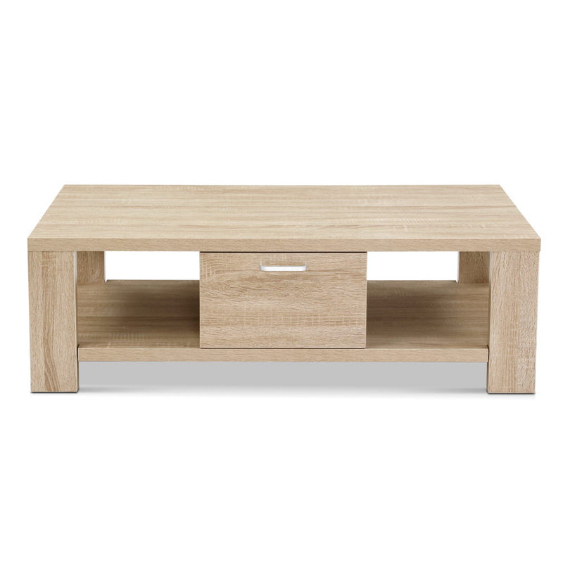 Artiss Coffee Table Wooden Shelf Storage Drawer Living Furniture Thick Tabletop - Coll Online