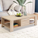 Artiss Coffee Table Wooden Shelf Storage Drawer Living Furniture Thick Tabletop - Coll Online