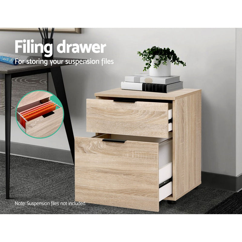 2 Drawer Filing Cabinet Office Shelves Storage Drawers Cupboard Wood File Home - Coll Online