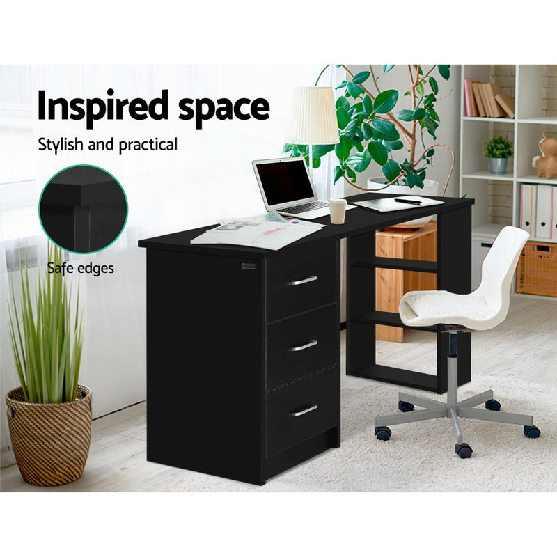 Artiss Office Computer Desk Student Study Table Workstation 3 Drawers 120cm Black - Coll Online
