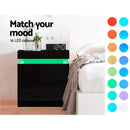 Artiss Bedside Tables Side Table Drawers RGB LED High Gloss Nightstand Black - Coll Online