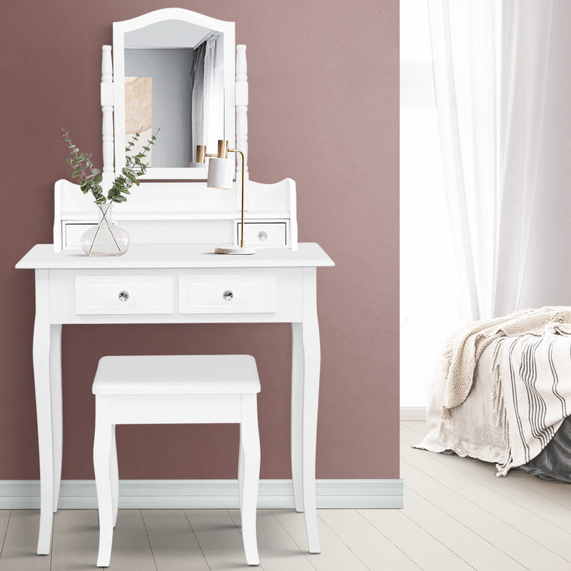 Dressing Table Stool Mirror Jewellery Cabinet White Tables Drawers Box Organizer - Coll Online