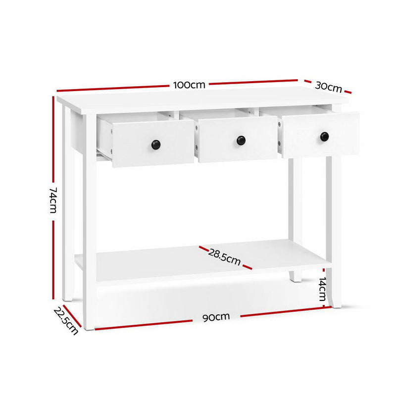 Hallway Console Table Hall Side Entry 3 Drawers Display White Desk Furniture - Coll Online