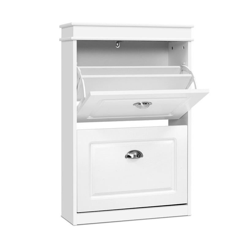 Shoe Cabinet Shoes Storage Rack White Organiser Shelf Cupboard Drawer 12 Pairs - Coll Online