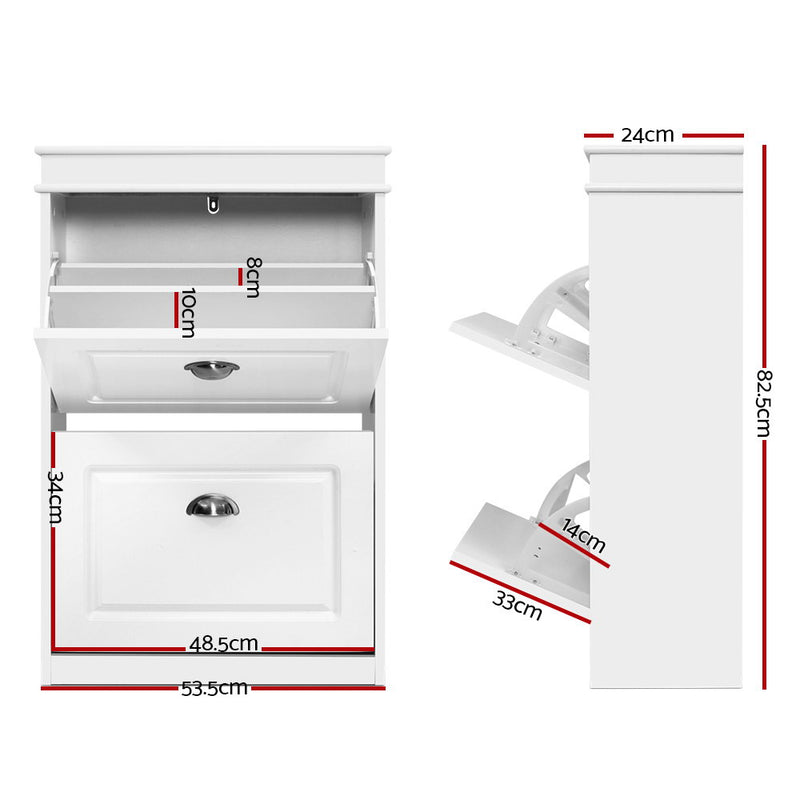 Shoe Cabinet Shoes Storage Rack White Organiser Shelf Cupboard Drawer 12 Pairs - Coll Online