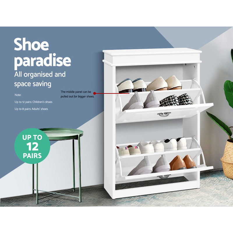 Shoe Cabinet Shoes Storage Rack White Organiser Shelf Cupboard Drawer 12 Pairs - Coll Online