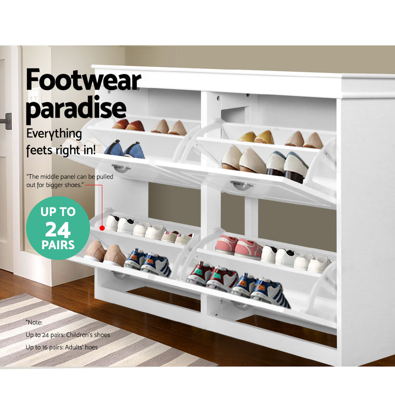 Shoe Cabinet Shoes Storage Rack Organiser White Shelf Drawer Cupboard 24 Pairs - Coll Online