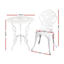 Outdoor Furniture Chairs Table 3pc Aluminium Bistro White - Coll Online