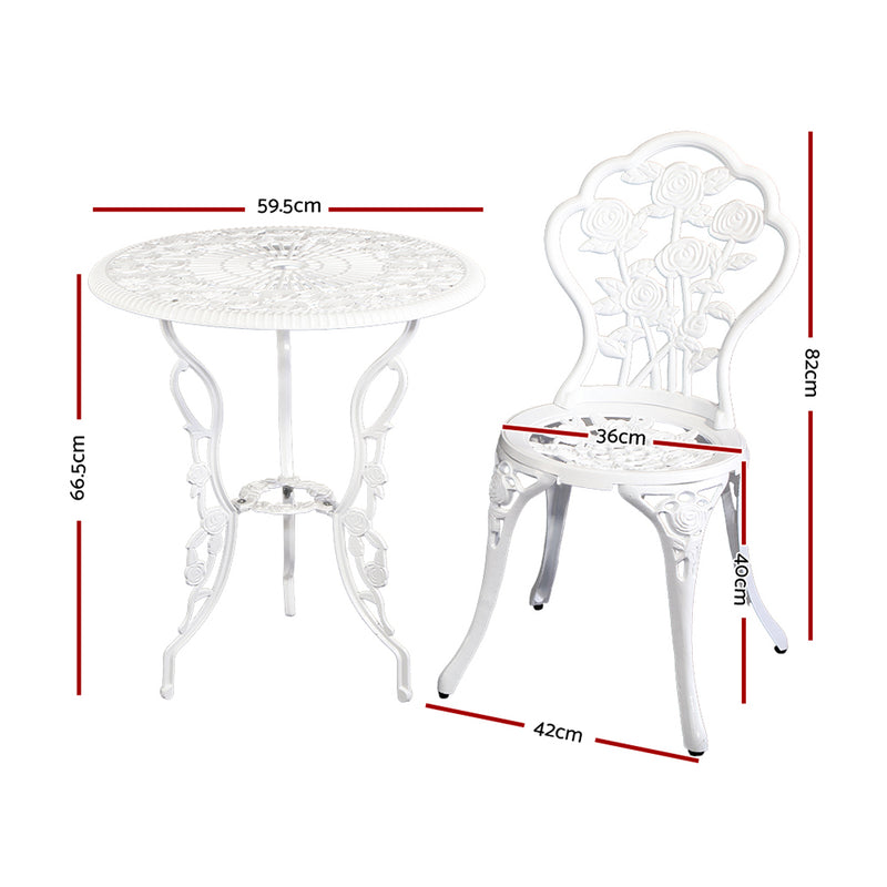 Outdoor Furniture Chairs Table 3pc Aluminium Bistro White - Coll Online