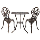 Gardeon 3PC Outdoor Setting Cast Aluminium Bistro Table Chair Patio Bronze - Coll Online