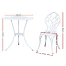 Gardeon 3PC Outdoor Setting Cast Aluminium Bistro Table Chair Patio White - Coll Online