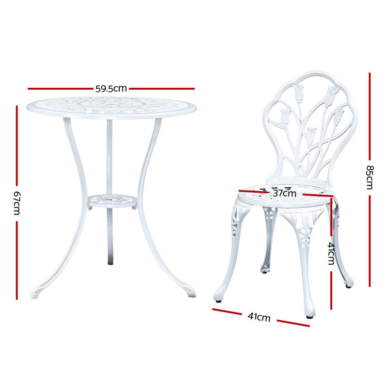 Gardeon 3PC Outdoor Setting Cast Aluminium Bistro Table Chair Patio White - Coll Online