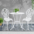 Gardeon 3PC Outdoor Setting Cast Aluminium Bistro Table Chair Patio White - Coll Online