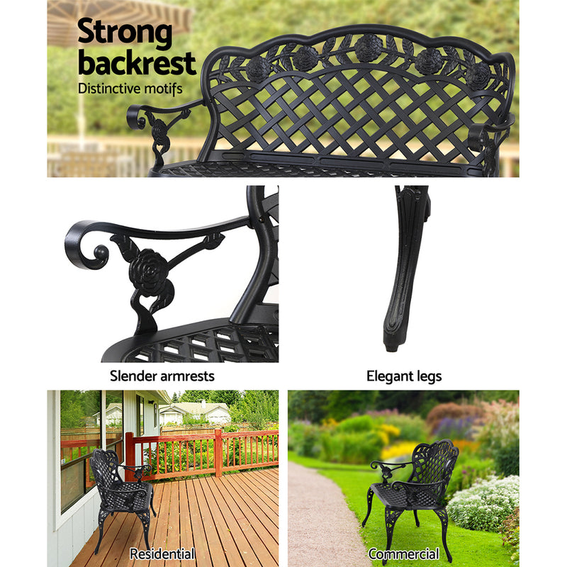 Gardeon Garden Bench Patio Porch Park Lounge Cast Aluminium Outdoor Furniture - Coll Online