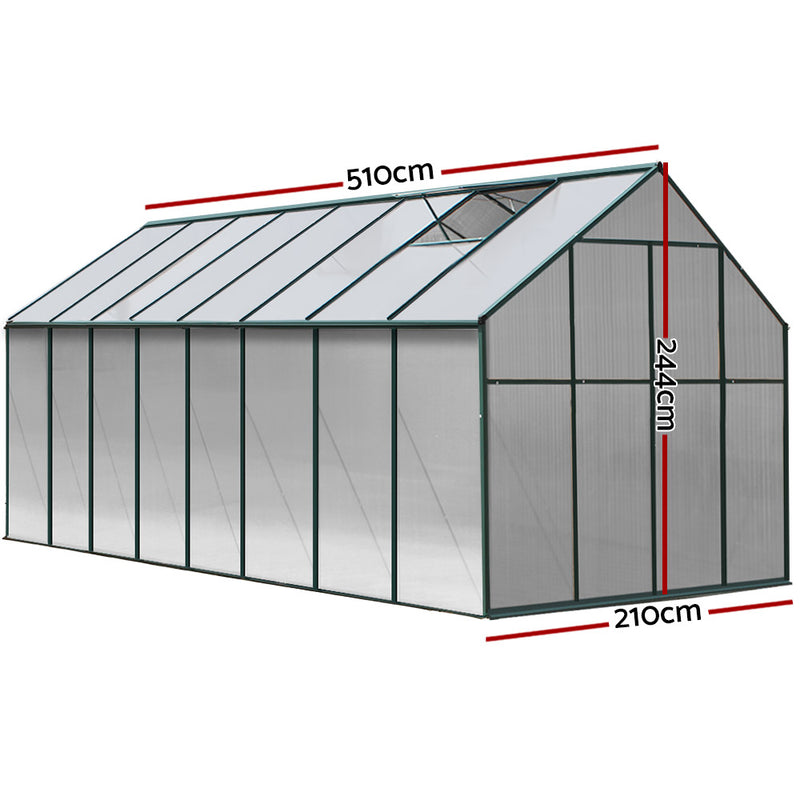 Greenfingers Aluminium Greenhouse Polycarbonate Green House Garden Shed 5.1x2.44M