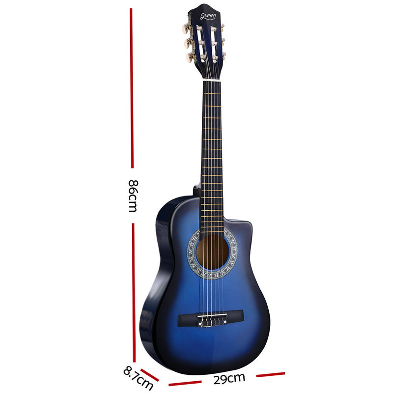 Alpha 34" Inch Guitar Classical Acoustic Cutaway Wooden Ideal Kids Gift Children 1/2 Size Blue - Coll Online