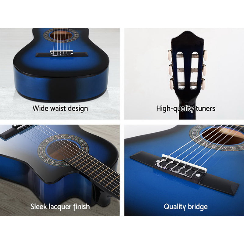 Alpha 34" Inch Guitar Classical Acoustic Cutaway Wooden Ideal Kids Gift Children 1/2 Size Blue - Coll Online