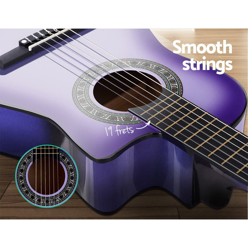 Alpha 34" Inch Guitar Classical Acoustic Cutaway Wooden Ideal Kids Gift Children 1/2 Size Purple with Capo Tuner - Coll Online