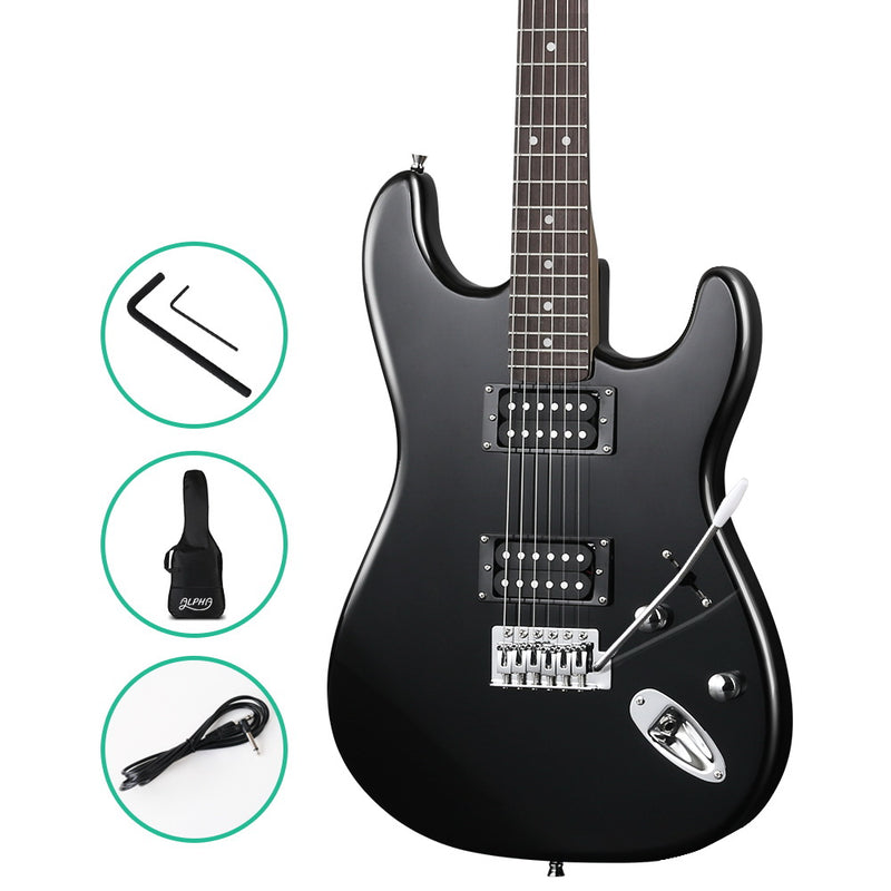 Alpha Electric Guitar Music String Instrument Rock Black Carry Bag Steel String - Coll Online