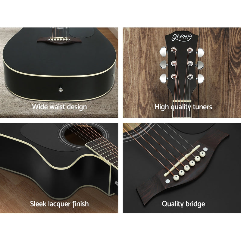Alpha 41" Inch Electric Acoustic Guitar Wooden Classical Full Size EQ Bass Black - Coll Online
