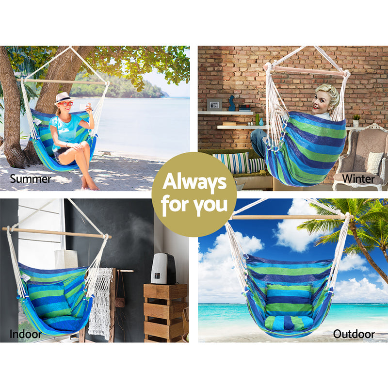 Gardeon Hanging Hammock Chair Swing Indoor Outdoor Portable Camping Blue - Coll Online