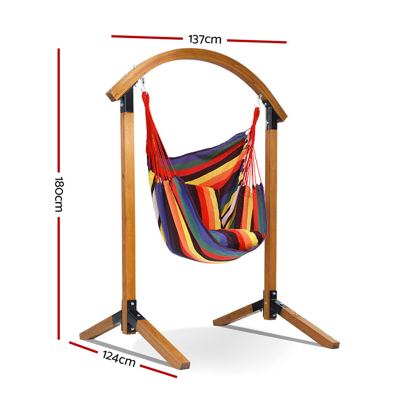 Gardeon Outdoor Swing Chair Timber Hammock Pillow Patio Wooden Bench Furniture - Coll Online