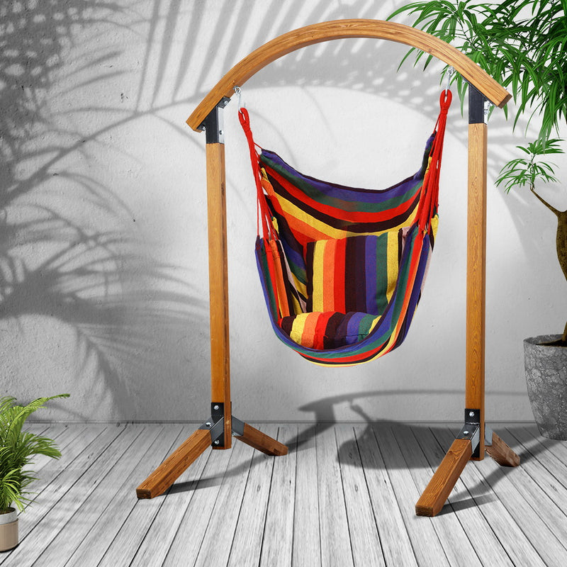 Gardeon Outdoor Swing Chair Timber Hammock Pillow Patio Wooden Bench Furniture - Coll Online