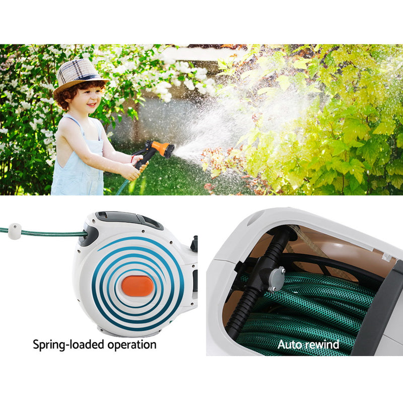 Greenfingers Retractable Hose Reel 30M Garden Water Spray Gun Auto Rewind - Coll Online