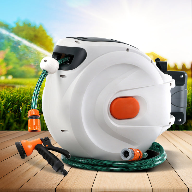 Greenfingers Retractable Hose Reel 30M Garden Water Spray Gun Auto Rewind - Coll Online