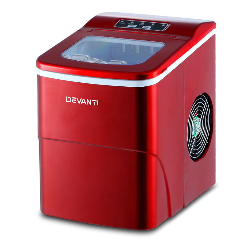 DEVANTi Portable Ice Cube Maker Machine 2L Home Bar Benchtop Easy Quick Red - Coll Online