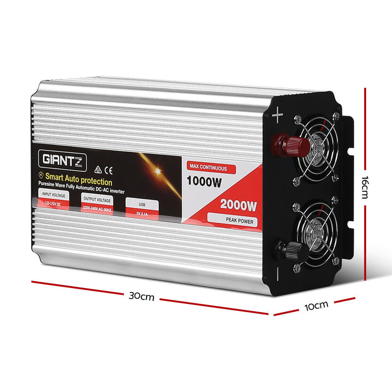 Giantz Power Inverter 1000W or 2000W Pure Sine Wave 12V-240V Camping Boat Caravan