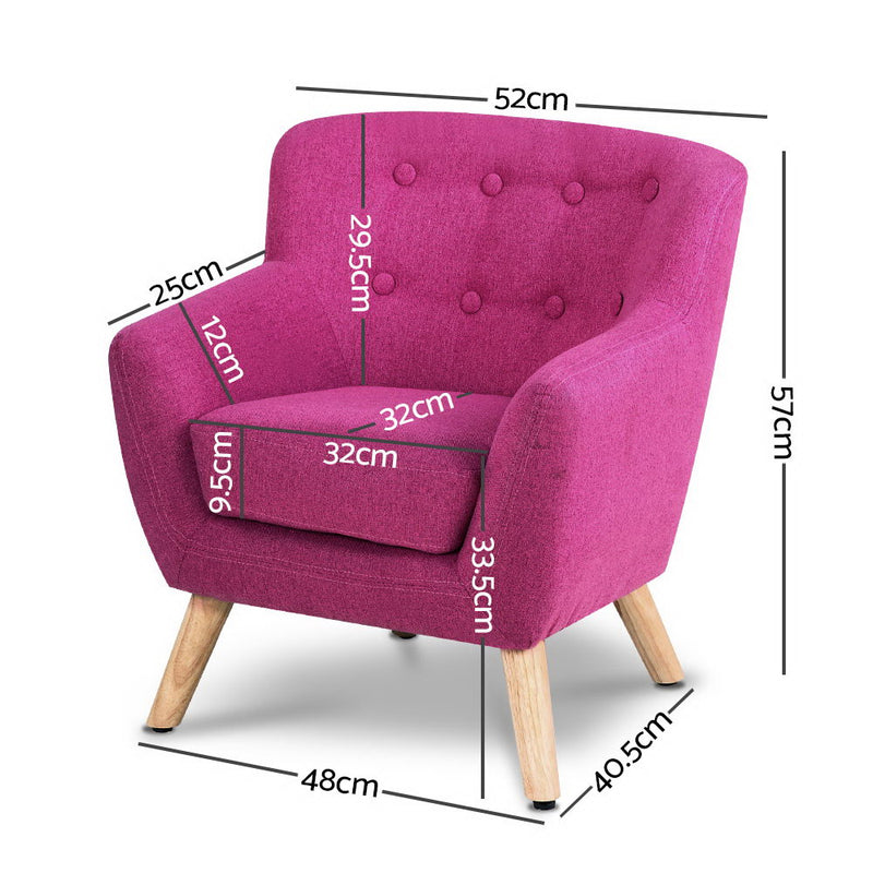 Keezi Kids Sofa Armchair Fabric Furniture Lorraine French Couch Children Pink - Coll Online