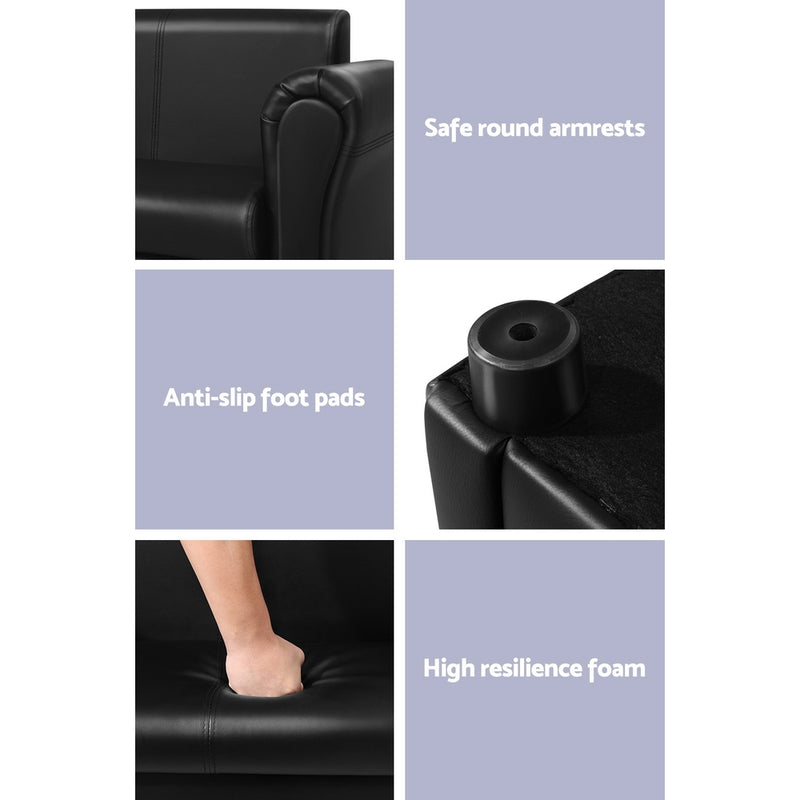 Keezi Kids Sofa Armchair Footstool Set Black Lounge Chair Children Lounge Couch