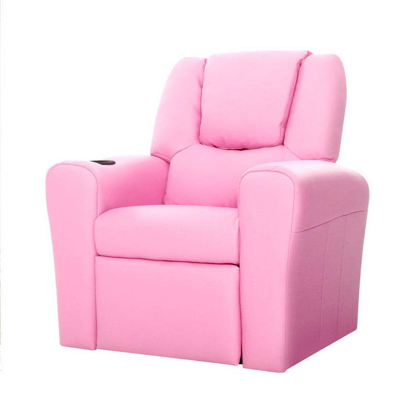 Keezi Kids Recliner Chair Pink PU Leather Sofa Lounge Couch Children Armchair