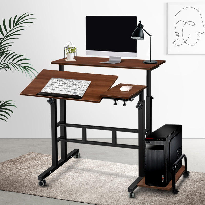 Mobile Twin Laptop Desk - Dark Wood - Coll Online