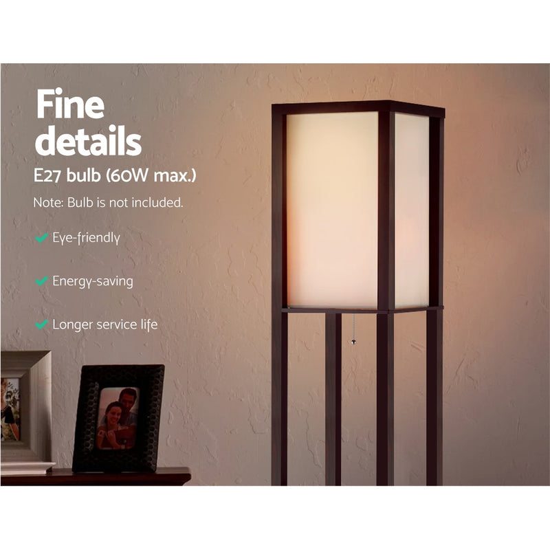 Artiss Floor Lamp Vintage Reding Light Stand Wood Shelf Storage Organizer Home - Coll Online