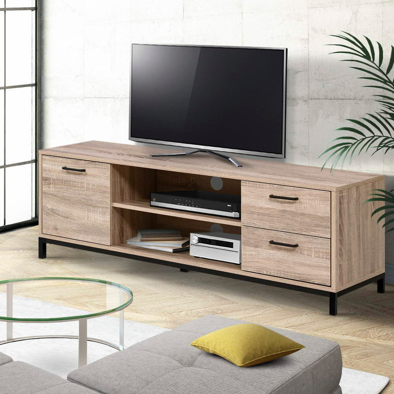 Artiss TV Cabinet Entertainment Unit Stand Industrial Wooden Metal Frame 132cm Oak - Coll Online