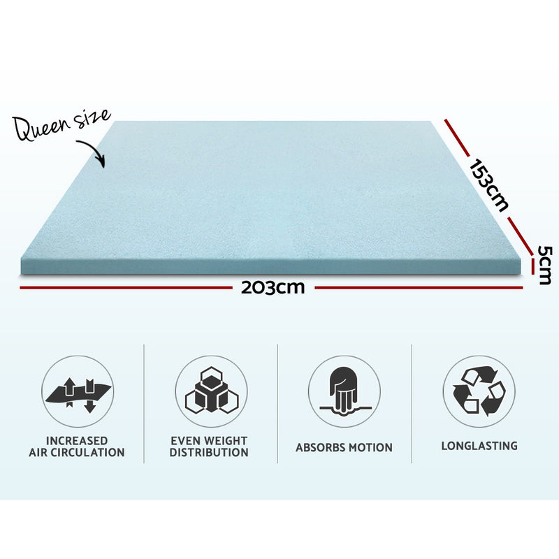 Giselle Bedding COOL GEL Memory Foam Mattress Topper BAMBOO Cover Queen 5CM Mat - Coll Online