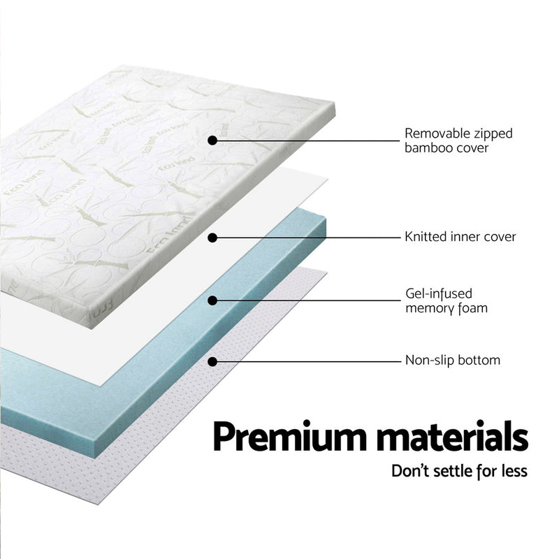 Giselle Bedding COOL GEL Memory Foam Mattress Topper BAMBOO Cover Double 8CM Mat - Coll Online