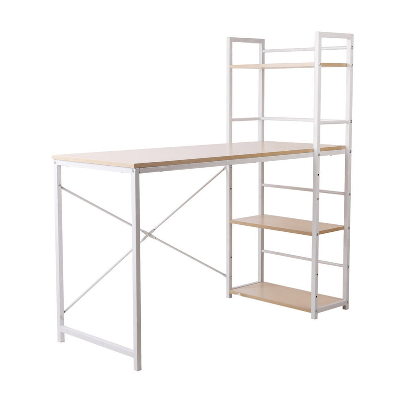 Artiss Metal Desk with Shelves - White with Oak Top - Coll Online