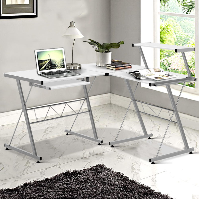 Artiss Corner Metal Pull Out Table Desk - White - Coll Online
