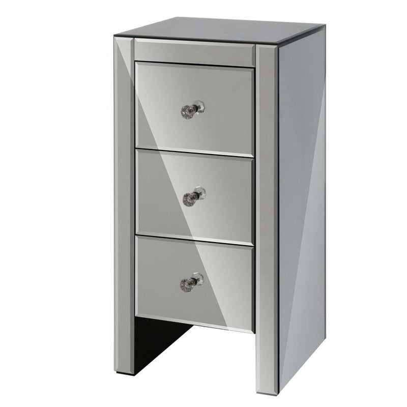 Artiss Mirrored Bedside Tables Drawers Crystal Chest Nightstand Glass Grey - Coll Online