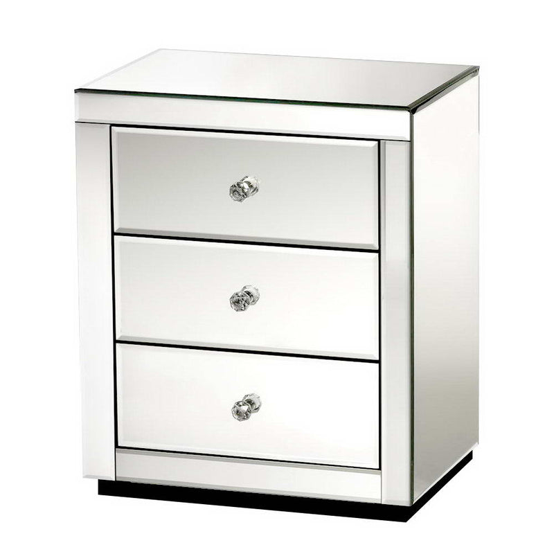 Artiss Mirrored Bedside table Drawers Furniture Mirror Glass Presia Silver - Coll Online