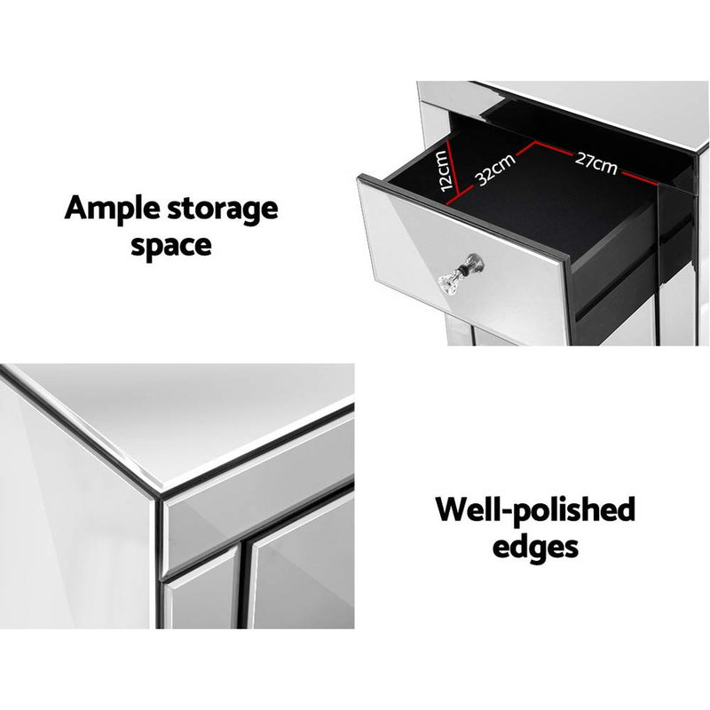 Artiss Mirrored Bedside table Drawers Furniture Mirror Glass Presia Silver - Coll Online
