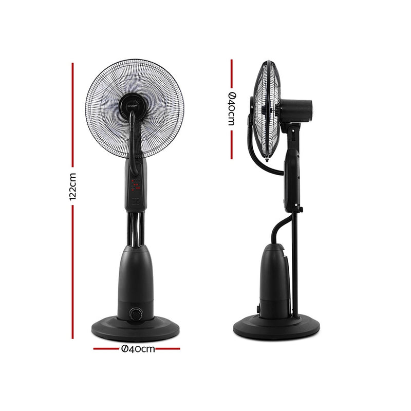 Devanti Mist Fan Pedestal Fans Cool Water Spray Timer Remote 5 Blades Black - Coll Online