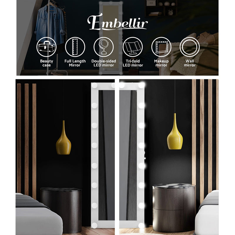 Embellir Full Length Mirror Floor Standing Makeup Wall Light Bulbs 1.5M Mirror - Coll Online
